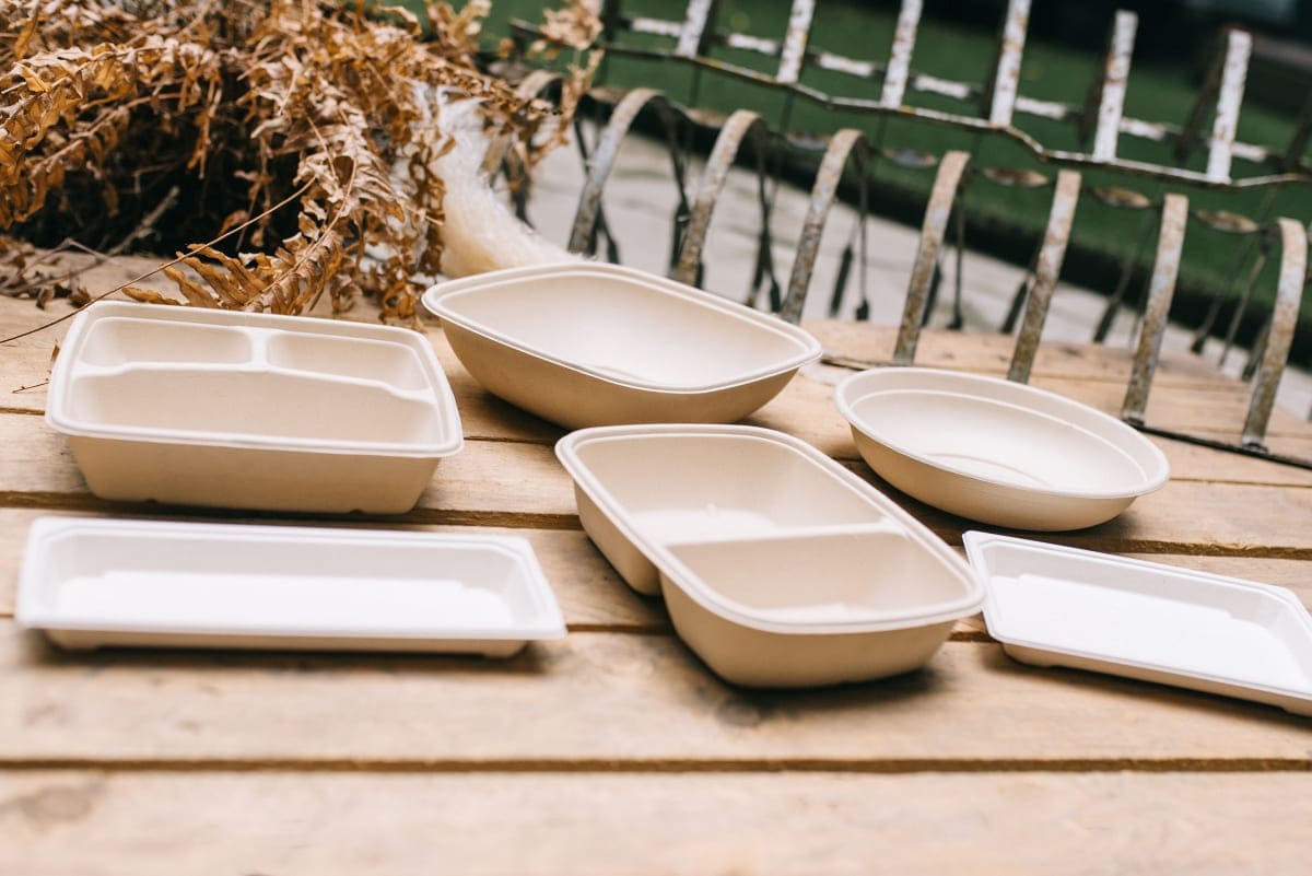 Enpak compostable trays Biocane Bagasse Recyclable with Lid BP-02