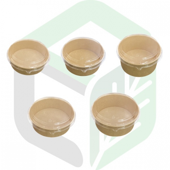 Harvest Food Packaging- KR Series Disposable Kraft Paper Round Bowl With Plastic  Lid, 150mm, 165mm, 183mm